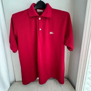 Men’s Lacoste Polo Shirt Red Cotton Pique Short Sleeve Size L